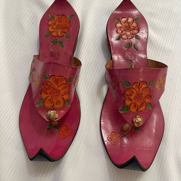 Women Shoes Leather Handmade Indian Khussa Jutties Flat Sandals Euro 36 US 7 - Picture 2 of 7